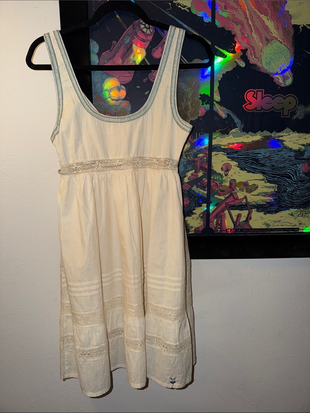 Golden Brown the label Cream Embroidered Mini Sundress with Tie Waist - Picture 4 of 4